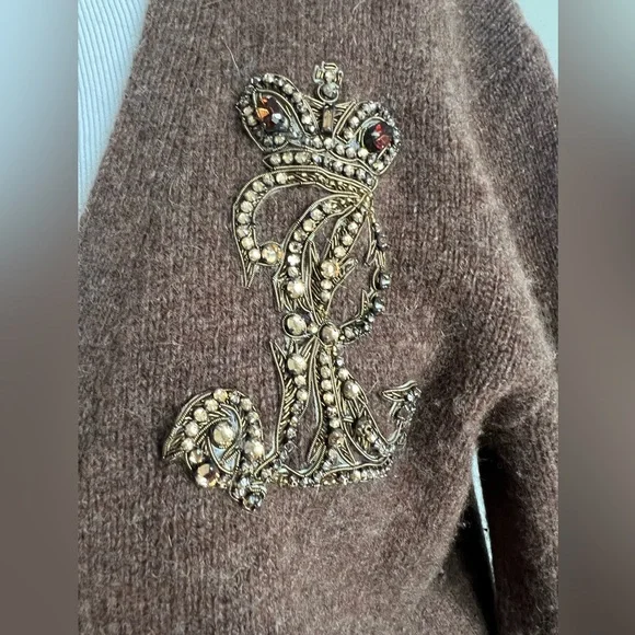 Ralph Lauren Vintage logo Brown Boyfriend fit long cardigan sweater-Small - Picture 4 of 6
